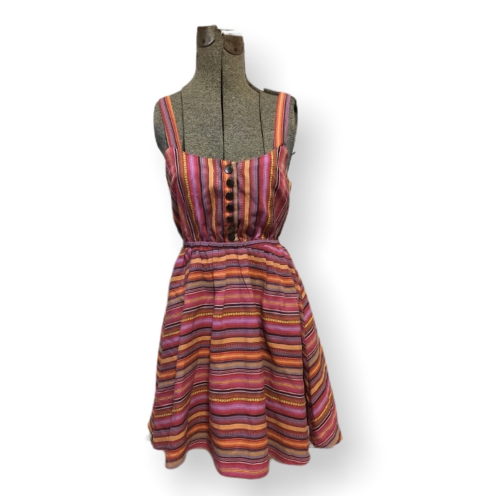 Multicolored boho Stripes Open Back Dress S
